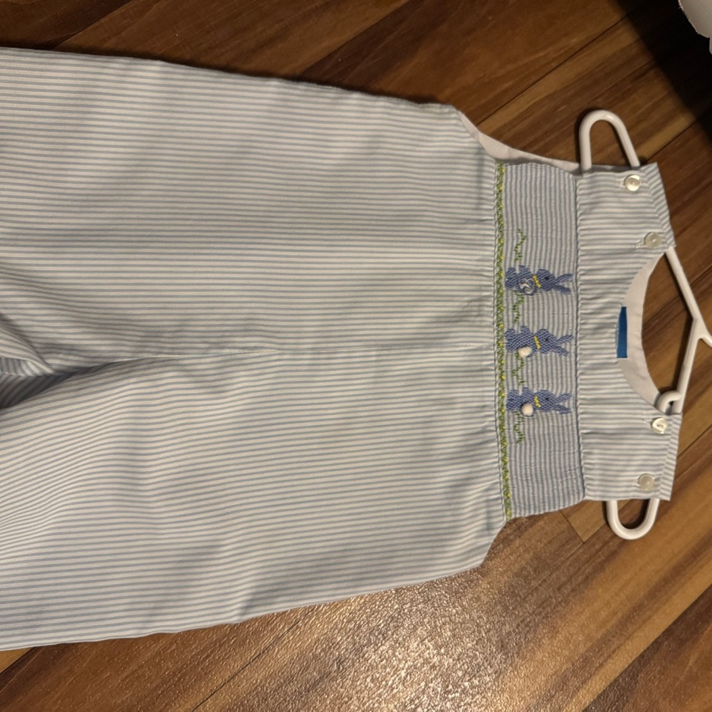 Striped Baby Overalls with Embroidered Details